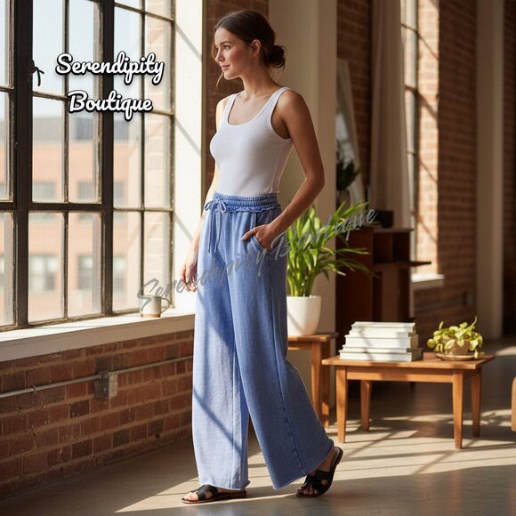 Zenana Outfitters Comfy Fleece Mineral Wash High Rise Flare Leg Lounge Pants - Picture 4 of 13